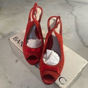 Banana Republic Suede Red Suede leather scalloped peep toe stiletto heels